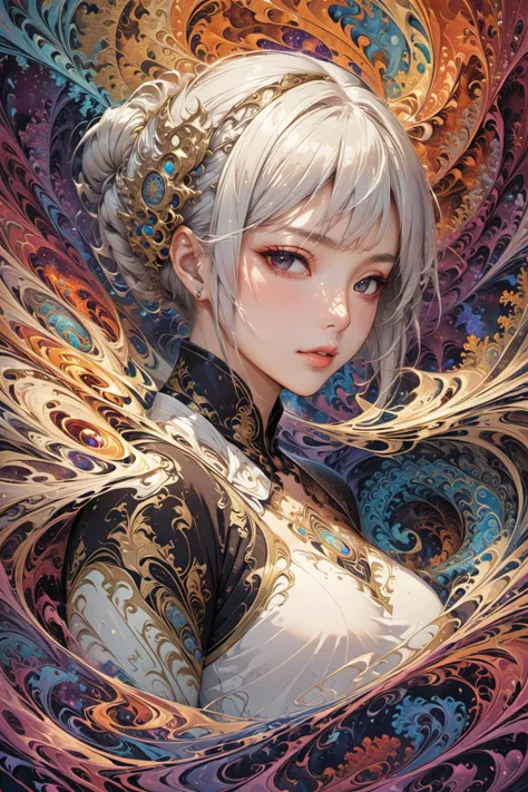 (masterpiece, top quality, best quality, official art, beautiful and aesthetic:1.2),(1girl),extreme detailed,(fractal art:1.3),colorful,highest detailed,realistic anime art style,<lora:20240222-1708571578268:0.7>,zen painting illustration,portrait,