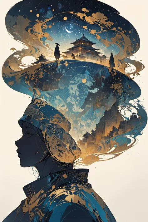 masterpiece,best quality,mysterious silhouette woman with hat,by Minjae Lee,Carne Griffiths,Emily Kell,Steve McCurry,Geoffroy Thoorens,Aaron Horkey,Jordan Grimmer,Greg Rutkowski,amazing depth,double exposure,surreal,geometric patterns,intricately detailed,bokeh,perfect balanced,deep fine borders,artistic photorealism,smooth,great masterwork by head of prompt engineering,<lora:Zenpainting l ç¦
ææç»-SDXL_v1.0:0.7>, zen painting illustration,