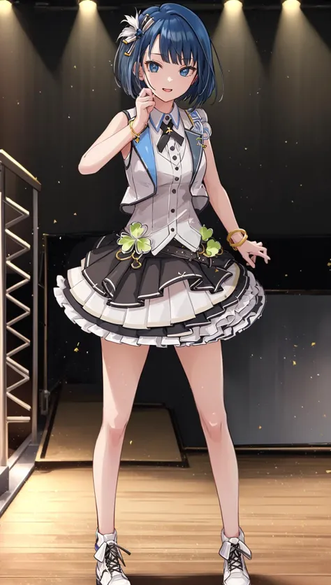 ((((ultra illustrated style:1.0)))),best quality,best animated,masterpiece,ray tracing, global illumination, idol clothes,1girl, solo, standing, looking at viewer,outdoors,full body, stage <lora:idol clothes_01:0.8>