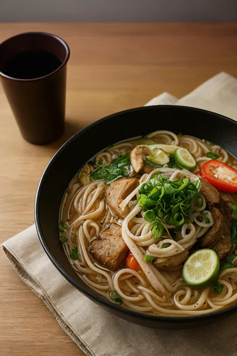 RAW Photo,a bowl of the most delicious spicy vegetable ramen noodles,food photography,photorealistic,ultra realistic,maximum detail,foreground focus,8k,cinematic,octane render,uplight,no blur,depth of field,dof,bokeh,masterpiece,