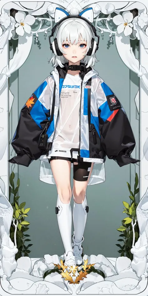 Best Quality, Masterpiece,1girl,solo focus:1.5,vvi\(artstyle\),behind-the-head headphones,see-through,pop:1.3,white hair,maple leaf background:1.3, blue theme,<lora:animeTarotCardArtStyleLora_v30:1> <lora:vividImpactfulStyle_v40g:0.7>