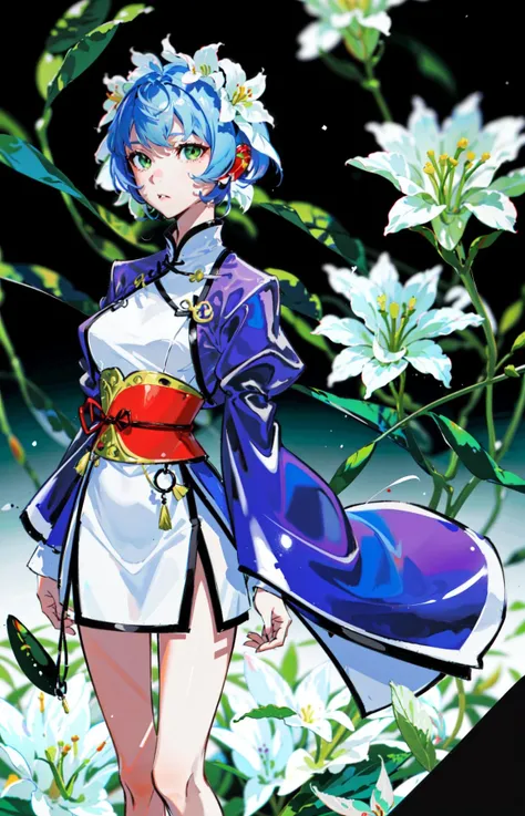 best quality, masterpiece, 1girl,
kohinata miku, short hair, black hair, green eyes, big hair_bow, unhappy, medium breasts, sweater,hair bow, ligne claire, (flower), hair flower, SAD, chinese clothes, hanfu, lily \(flower\), lily, <lora:Vivid_Impactful_Style_locon_v4h:1>,
vvi\(artstyle\), vvi\(face\),vvi\(eyes\),vvi\(oa\)