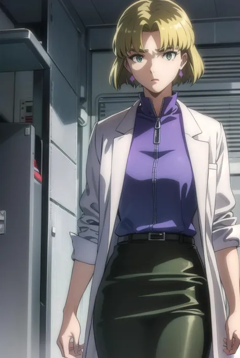 ritsukoakagi, <lyco:ritsuko akagi rebuild-lyco-nochekaiser:1>,
ritsuko akagi, short hair, blonde hair, mole, mole under eye, (parted bangs:1.5), (green eyes:1.5),
BREAK lipstick, skirt, jewelry, pantyhose, earrings, belt, pencil skirt, labcoat, shirt, purple shirt, turtleneck, zipper,
BREAK indoors, laboratory,
BREAK looking at viewer, (cowboy shot:1.5),
BREAK <lyco:GoodHands-beta2:1>, (masterpiece:1.2), best quality, high resolution, unity 8k wallpaper, (illustration:0.8), (beautiful detailed eyes:1.6), extremely detailed face, perfect lighting, extremely detailed CG, (perfect hands, perfect anatomy),