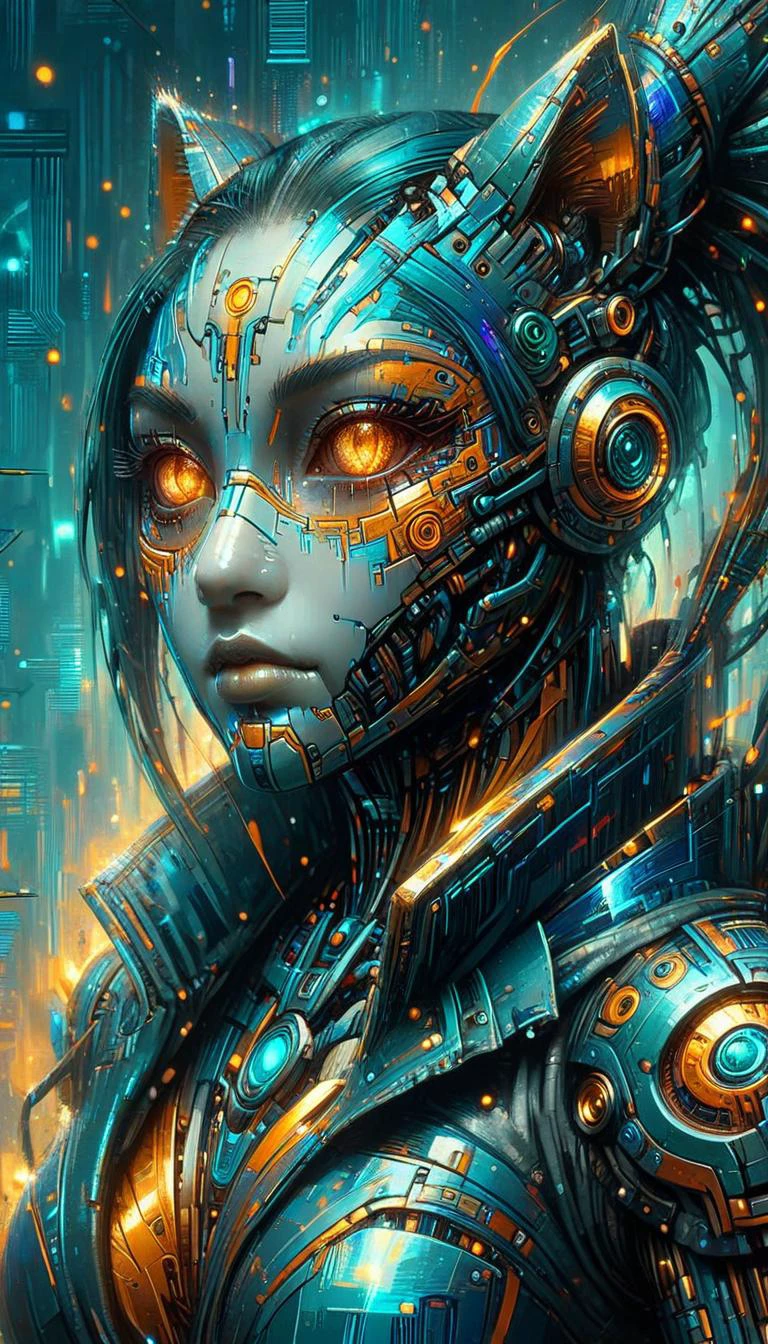 cybernetic robot pandaren, simple futuristic background, color splashbrush, <lora:Neon_Cyberpunk_Impressionism_SDXL:1.0> mad-cybrpnkimprss,. android, AI, machine, metal, wires, tech, futuristic, highly detailed,