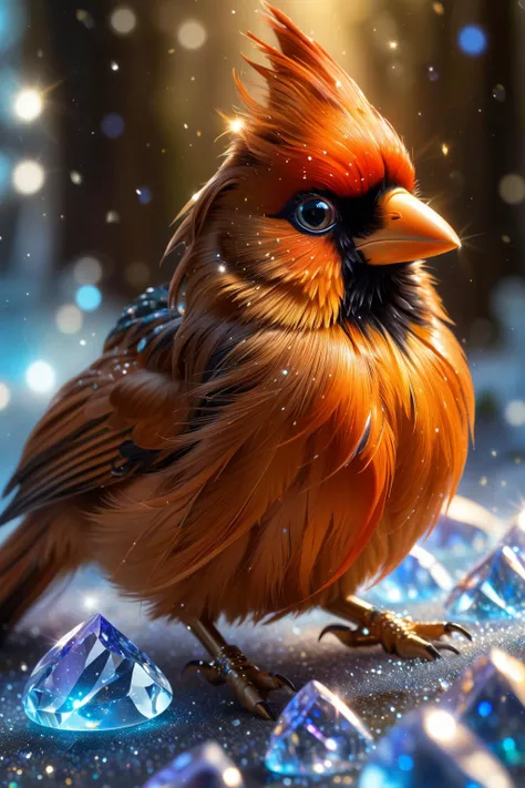 Cardinal,extreme close-up shot,At the Crystal Labyrinth beneath the Shimmering Crystal Dome,Evgeny Lushpin highly detailed digital painting a storybook illustration magic realism,Hyperrealistic art Extremely high-resolution details photographic realism pushed to extreme fine texture incredibly lifelike,side lit,bokeh professional 4k highly detailed,Canon RF,Sunlight