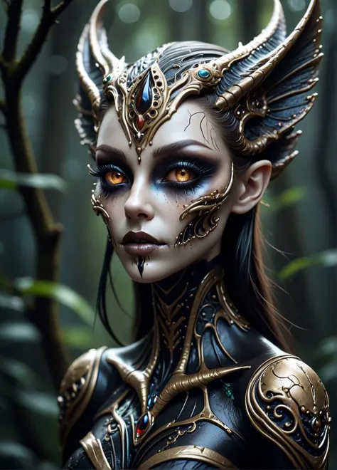 dark fantasy, Alien inuit reptillian from phobos, captivating, fine filigree.... Her accessories include high tech quantum neural lace and glowing gold plasma body sheath, eyes glowing, bokeh, lens flres, fisheye lens, perfect composition, beautiful detailed intricate insanely detailed octane render trending on artstation, 8 k artistic photography, photorealistic concept art, perfect light, masterpiece, oil on canvas