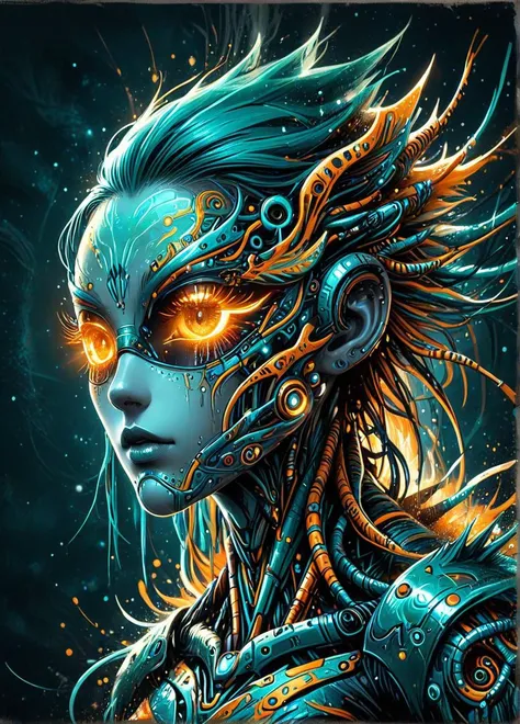 Abstract style extraterrestrial creature- diverse life forms with imaginative appearances, elegant or monstrous, <lora:Splash_Art_SDXL:1>, mad-cbrpnksplshrt, . Non-representational, colors and shapes, expression of feelings, imaginative, highly detailed