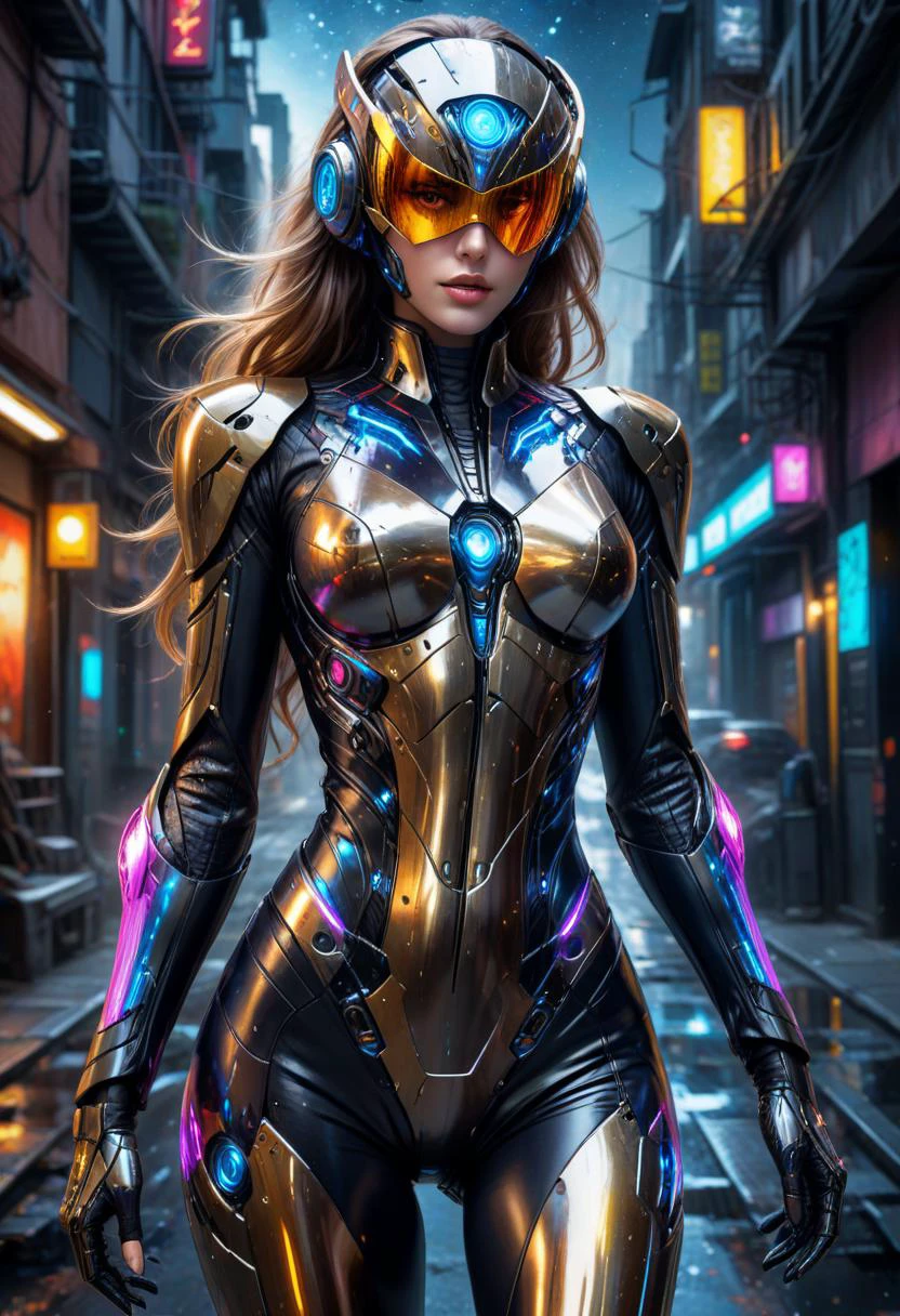 Pop Art style cybernetic style futuristic jewish person in a sleek cybernetic leather stealth suit, looking back, highly detailed mechanical eyes, mechanical right arm, visor, sneaking along a wall through alien-tech urban jungle at night, starry sky, nervous and excited expression, messy, streaks, oil painting, <lora:YossiKotlerXLStyle:0.4> yktlr, painting, large, . futuristic, technological, cybernetic enhancements, robotics, artificial intelligence themes, . Bright colors, bold outlines, popular culture themes, ironic or kitsch