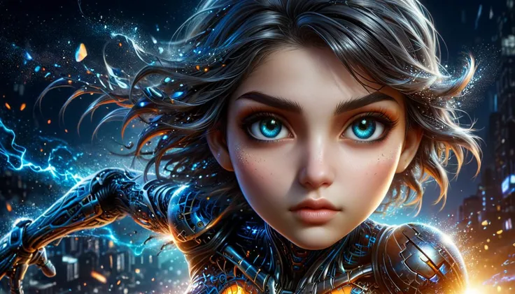 Super Mario style full shot, cybernetic robot breathtaking In this breathtaking world of Battle Angle at night, Alita comes to life in a stunning adaptation. Running towards the viewer, she commands attention, revealing every curve and line of her lean athletic form. Her charming and determined expression. The neon lights that bathe her in a warm glow. She maintains the same cool composure that made her such an iconic character. High contrast, vibrant colors, embedding:, extremely large detailed eyes. The overall effect is a stunning image that captures the style of Chris Cold and Jason Edmiston, . android, AI, machine, metal, wires, tech, futuristic, highly detailed, <lora:ral-dissolve:1> ral-dissolve . Vibrant, cute, cartoony, fantasy, playful, reminiscent of Super Mario series