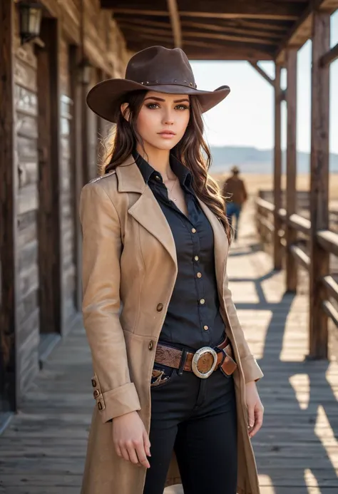 anime style, gunslinger, old western boardwalk, natural light, determined expression,
