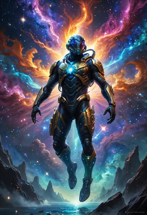 ethereal fantasy concept art of ral-ledlights frogman, against a nebula background, . magnificent, celestial, ethereal, painterly, epic, majestic, magical, fantasy art, cover art, dreamy,