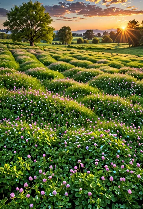 clover field landscape, masterpiece, clovers