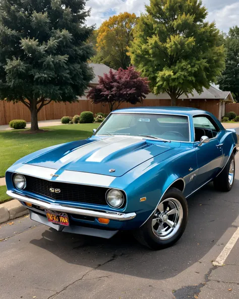 single 1968 Chevy Camaro, (with a massive chrome jet engine attached:1.6) , mag wheels, exotic paint job <lora:add-detail-xl:0.75>, <lora:xl_more_art-full_v1:0.5>