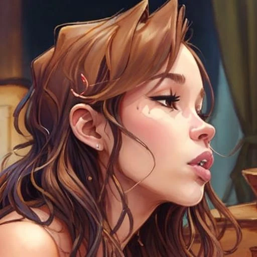 close up view, only one thin girl with ginger fur ears, lsd trip atmosphere, closed eyes, blowjob, ginger medium wavy hair, sitting on the knees on the wooden floor, very big ass and very small chest, one monstera on the white walls background, arched back