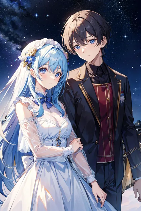 ((best quality, masterpiece, absurbres)) (1boy and 1girl ) Happy, Celestial Romance, Heavenly Weaver and Cowherd, Milky Way Rendezvous, Love Transcending the Stars
