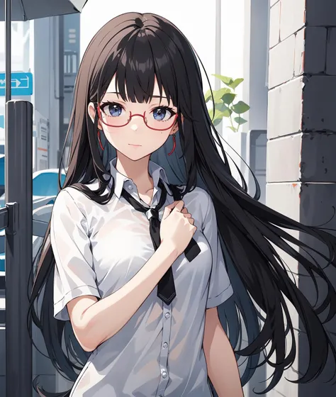 1girl, solo, black hair, blunt bangs, semi-rimless eyewear, long hair,
 <lora:yao_meinamix_v1:0.5>