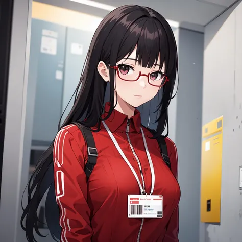 1girl, solo, black hair, blunt bangs, semi-rimless eyewear, long hair, red shirt, id card,
<lora:yao_meinamix_v1:0.55>