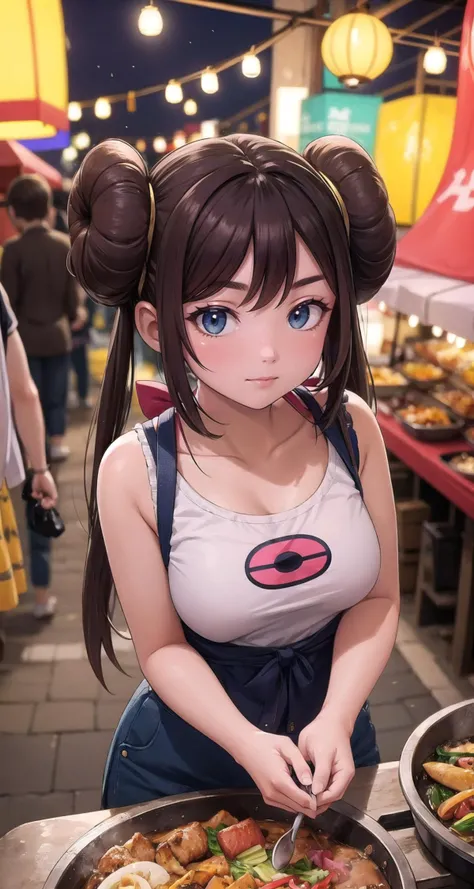 ((masterpiece,intricate details)),1girl,mature female
BREAK
<lora:rosa:0.8>,rosa, long hair, hair bun, twintails, double bun, very long hair
BREAK
A vibrant night market illuminates the city streets, with a tapestry of colorful lanterns, sizzling street food stalls, and the lively chatter of locals and tourists alike.,((upper body)),from above:1.3,depth of field,looking at viewer,
