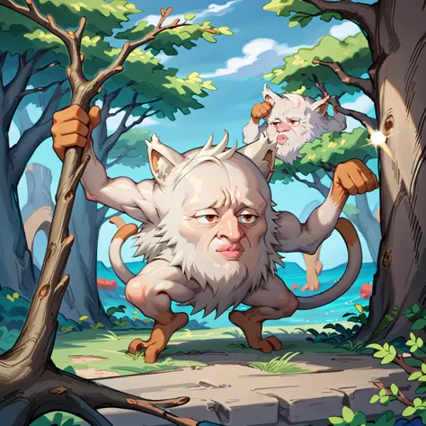 <lora:handsomize_x_v1:0.8> masterpiece, best quality, sparkle, [:harold, handsomize:0.5] <lora:mankey_v0_2_prod:1.0> mankey, pokemon \(creature\), orange eyes, tail, tree, branch, no humans, <lora:Hide_da_painV2:0.8>