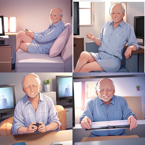 full length photo of (harold:1.3), smiling, (harold is watching TV news:1.3), working TV, image on the screen
<lora:haroldDiffusionLora_versionTT:0.9>, anime