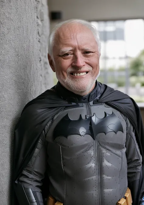 full length photo of harold, smiling, wearing (batman suit), 8k uhd, dslr, high quality, film grain, Fujifilm XT3
<lora:Hide_da_painV2:1>