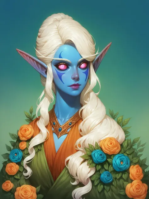 score_9,score_8_up,score_7_up,score_6_up,nghtelf,pointy ears,colored sclera,blue skin,facial mark,flowers,druid,magical,elegant,majestic,mystical,fantasy,epic illustration,wallpaper,medieval clothes,portrait,beautiful flowing whiteblond hair,<lora:nightelf-wc-richy-v1_pdxl:0.4>,<lora:Desolation:0.4>,<lora:cr33pyXLP:0.5>,