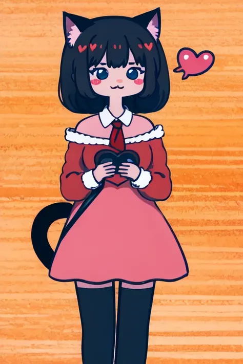absurdres, highres, best quality, <lora:megu-lokr (5):1> asdf123, 1girl, (spoken heart:1.3), :3, simple background, cat ears, cat tail, black hair,