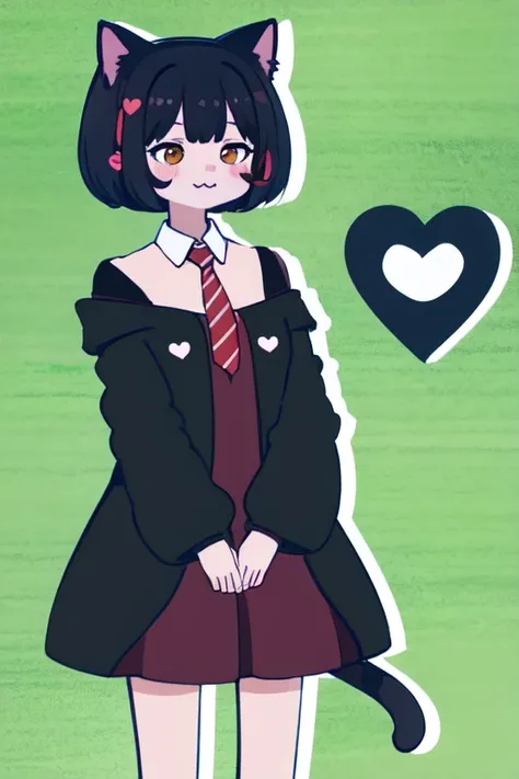 absurdres, highres, best quality, <lora:megu-lokr (5):1> asdf123, 1girl, (spoken heart:1.3), :3, simple background, cat ears, cat tail, black hair,