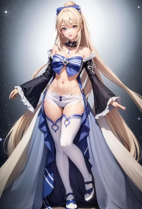 girl,Large Breasts,long hair,Topless,Bow,Blonde Hair, Purple Eyes, Cleavage,Large Breasts,whole body,foot