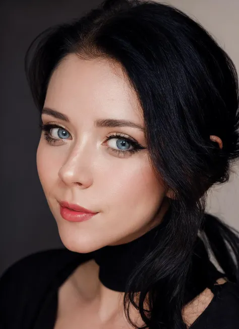 (closeup) portrait photo of sweetiefox, black hair, ponytail hair, looking at viewer, detailed eyes, (smile:0.7). bedroom background, cinematic lighting, depth of field. 4K, HDR <lora:quickfix:0.8> <lora:sweetiefoxV2:0.8>