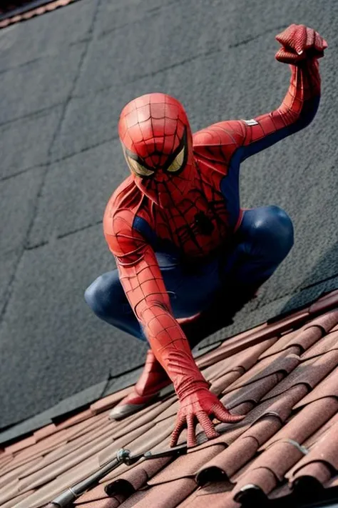 masterpiece, best quality,,<lora:GoodHands-vanilla:0.8> <lora:anmnr01:0.3> <lora:add_detail:0.5> ,<lora:spidermanV1:0.7>,
overhead view,spiderman,on roof,crouch,right hand up,left hand ground,