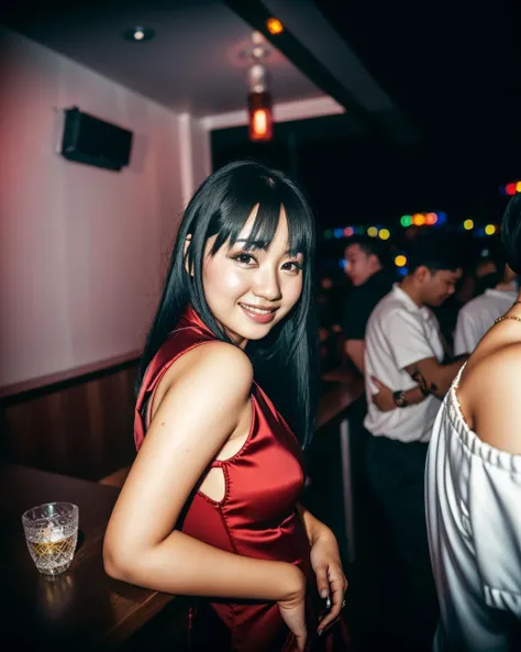 candid RAW color portrait photo of a woman (Xin Liu:1.0) with (dark hair:1.0) and a (red dress:1.0) BREAK
in a night club (at night:1.2), smile, looking at camera, solo, bokeh, Ilford Delta 3200 film, dof, high definition, detailed, intricate, flashlight, (grain, film grain:1.3)
<lora:flashlightphoto_v1.5a:1>