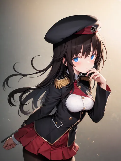 masterpiece, best quality, <lora:shi2:1>, 1girl, uniform, solo, medium breasts, beret,