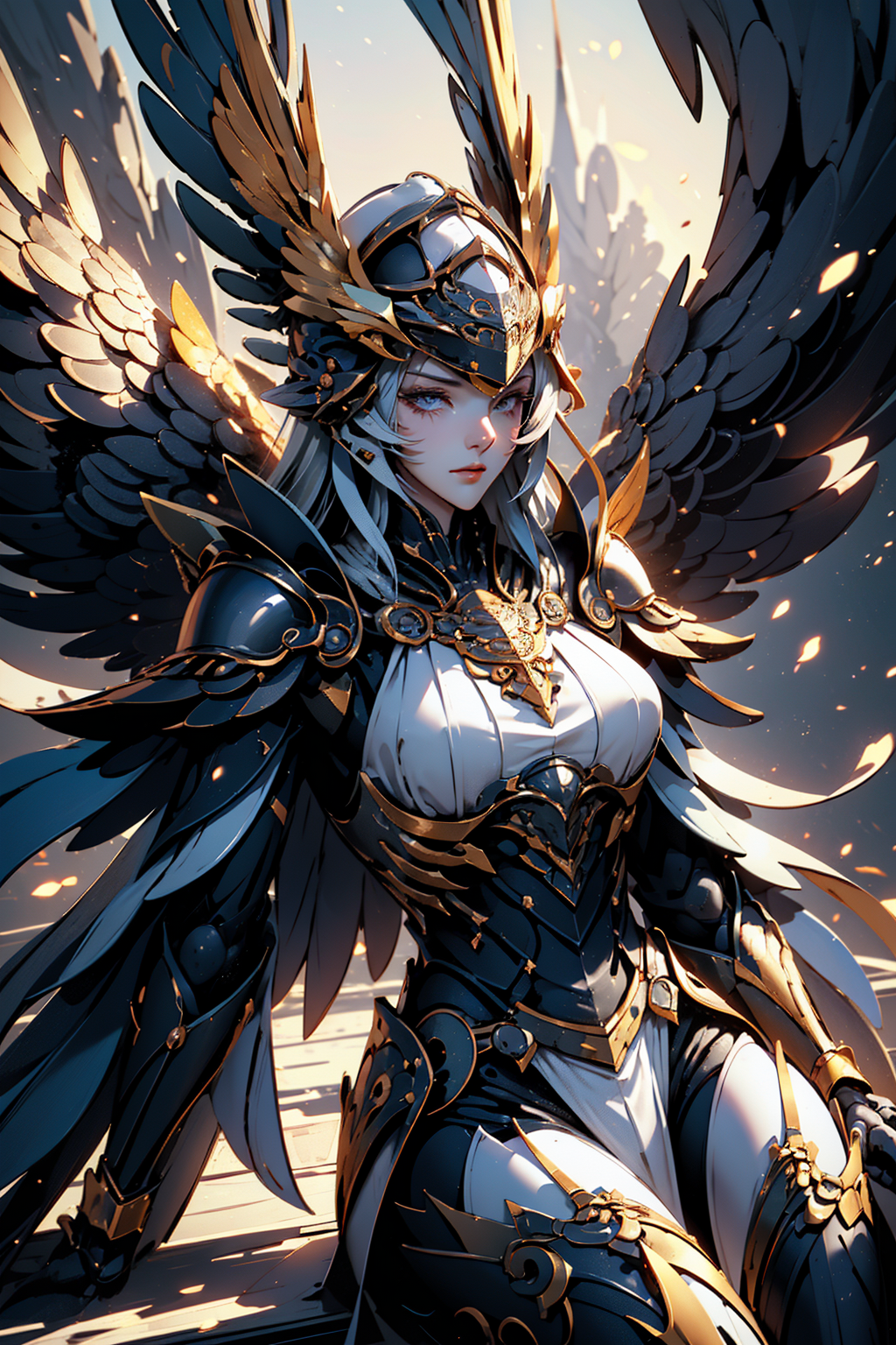 A close up of a woman with wings on her head - SeaArt AI