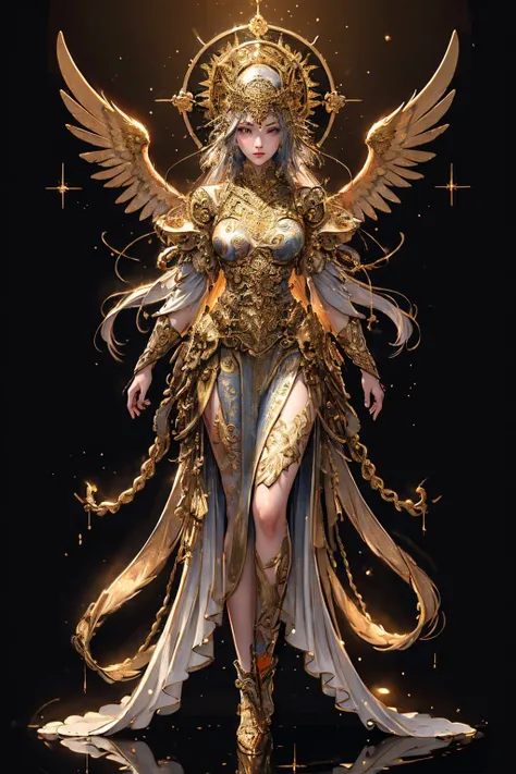 8K raw photo, Best quality, masterpiece, ultra high res, (zentangle, mandala, tangle, entangle),colorful,(photorealistic:1.4), raw photo, 1girl,tall female, skinny, slim_legs, solo,(perfect body shape),holy light,gold foil,gold leaf art,glitter drawing,(full body), <lora:nvwushen-000020:0.5>,quan
