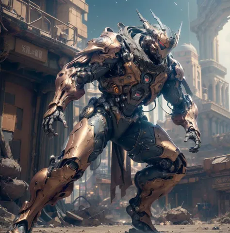 ((best quality)), ((masterpiece:1.4)), (extremely detailed), (8k, high quality, cinematic, hyperrealistic, illustration, absurdres, octane render, fantastic realism, vibrant color, high detail, rich textures, high-resolution, depth-filled, polished, consistent style, innovative design, properly aligned features, precise, harmonious colors, soft lighting, creative, fluid movement, intricately detailed, dynamic perspective, balanced composition, 3-dimensional, natural posing, high contrast), (full body, (dynamic pose), Motion blur speed movement pose), male android humanoid, thick cloth dark torn long cloak, [dark | bronze metallic rusted armour], glowing red parts of the armour, splashes of naomi-red, glowing red eyes, advanced civilization, (cyberpunk:1.1), futurist village in the desert, full of sand, winds and dust,  immersed in the beautiful lights, (rim lighting, distant moonlight, night, bloom), (cinematic, best quality, masterpiece, ultra HD textures, highly detailed, hyper realistic, intricate detail, 8k, photorealistic, concept art, pro matte painting, autodesk maya, vray render, ray tracing, hdr), (dslr, full frame, 16mm focal length, f/8 aperture, dynamic perspective, dynamic angle, golden ratio, wide photography, wide field of view, deep depth of field, zoom out),techwear, urbansamurai,(robort:1.2), realistic <hypernet:sxzBloom_sxzBloom:0.21> <lora:FINAL  Robort:0.25>,  <lora:nijiMecha:0.6>mecha,  <hypernet:dr0ne:0.3> <lora:epi_noiseoffset2:1> <lora:add_detail:0.3> <lora:more_details:0.3>