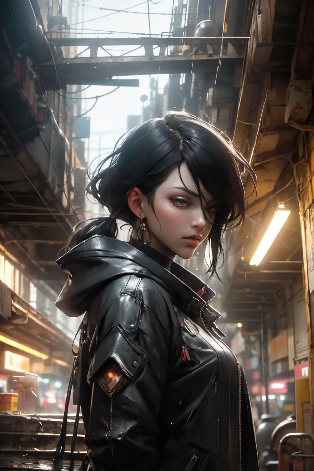 close-up shot of 1 mature woman, raining, cyberpunk, neon light,(Jason Edmiston , John Berkey )
dim light, dark
<lora:nijiMecha:1> <lora:epiNoiseoffset_v2:1>