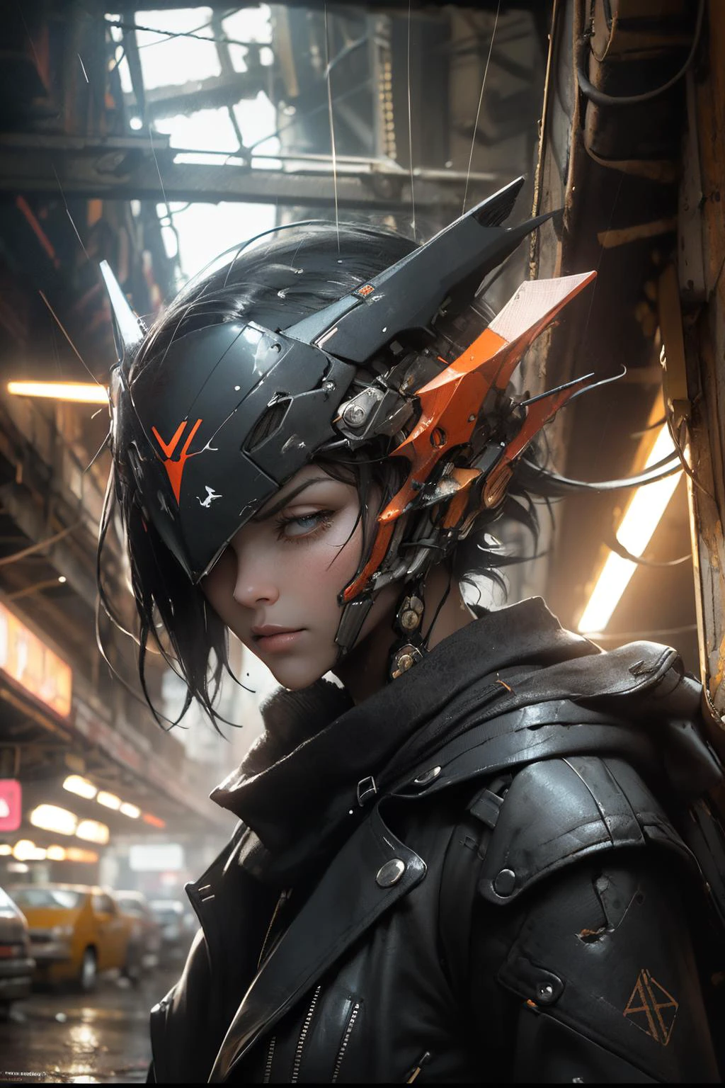 close-up shot of 1 mature woman, raining, cyberpunk, neon light,(Jason Edmiston , John Berkey )
dim light, dark
<lora:nijiMecha:1> <lora:epiNoiseoffset_v2:1>