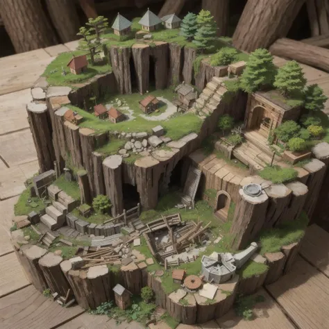 mini\(ttp\), miniature city inside a cut stump, cutsection, illustrate, small twigs and leaves, small twigs and leaves, MINI, MINIATURE, ISOMETRIC, LANDSCAPE, <lora:miniature_V1:1>, hyper realistic, intricate details, sunny day