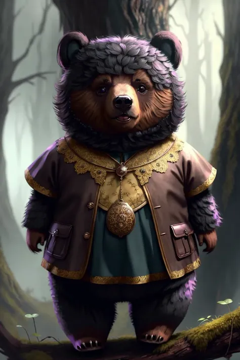 concept art, Cu73Cre4ture, <lora:CuteCreatures:1>, bear, fantasy clothes,