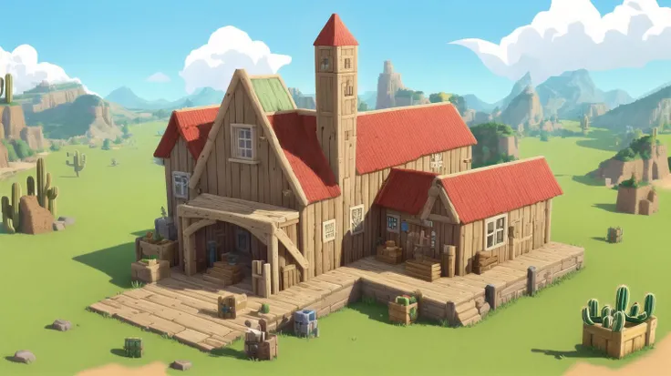 realistic, intricate, Cowboy Town, Western farm,
tower, bell tower,
(MinecraftConceptArt:1.2)
