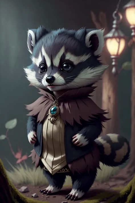 concept art, Cu73Cre4ture, <lora:CuteCreatures:1>, raccoon, fantasy dress,