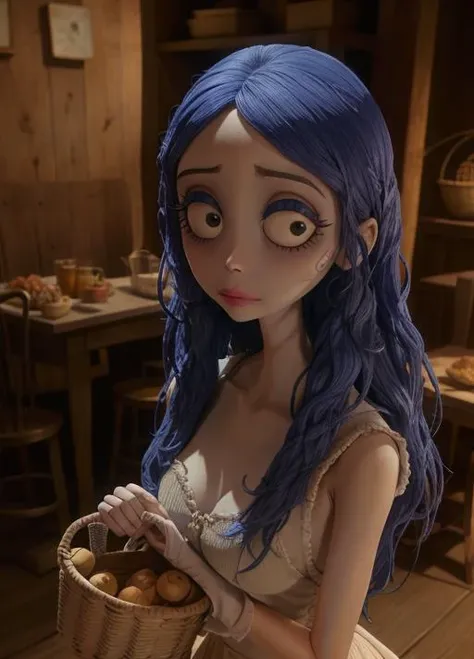 masterpiece, absurdres, best quality, 8k,
1girl, (big eyes:1.2), full lips,
wearing basket_uniform, inside basket field,
<lora:EmilyTheCorpseBride 40:0.5>,
<lora:basket_uniform:0.1>