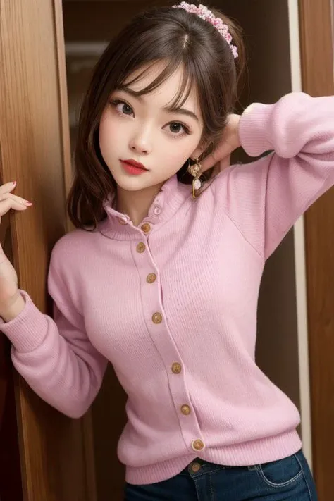 1 girl, adorable, cute, dynamic pose, masterpiece, pretty, lipstick