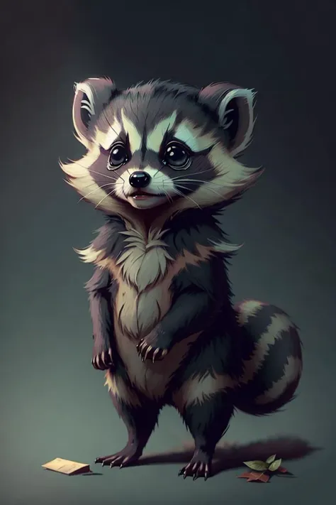 concept art, Cu73Cre4ture, <lora:CuteCreatures:1>, raccoon,