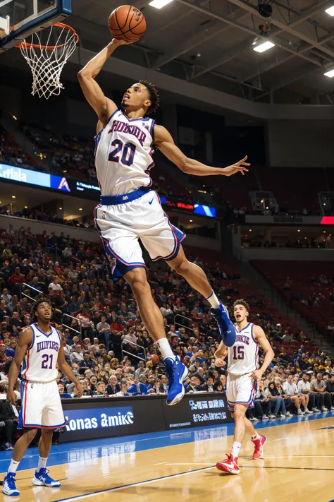 best quality, masterpiece, basketball player dunking