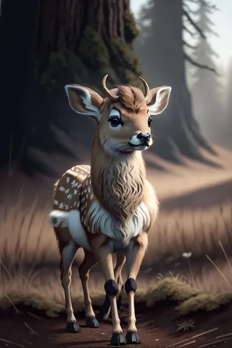 concept art, Cu73Cre4ture, <lora:CuteCreatures:1>, deer, fawn,