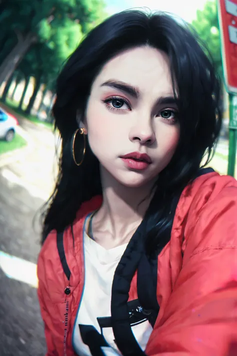 1girl, solo, dark_blue hair, long hair, wide hips, medium breast, TNF outfit, shoes, jewelry, ear piercing, looking at viewer, road sign, skate park, street, <lora:clothesUpdate:0.72>,
<lora:sketch_style:0.82>,