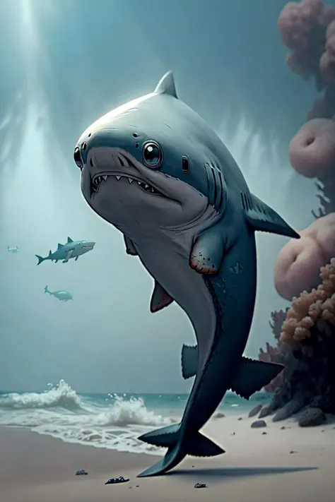concept art, Cu73Cre4ture, <lora:CuteCreatures:1>, shark,