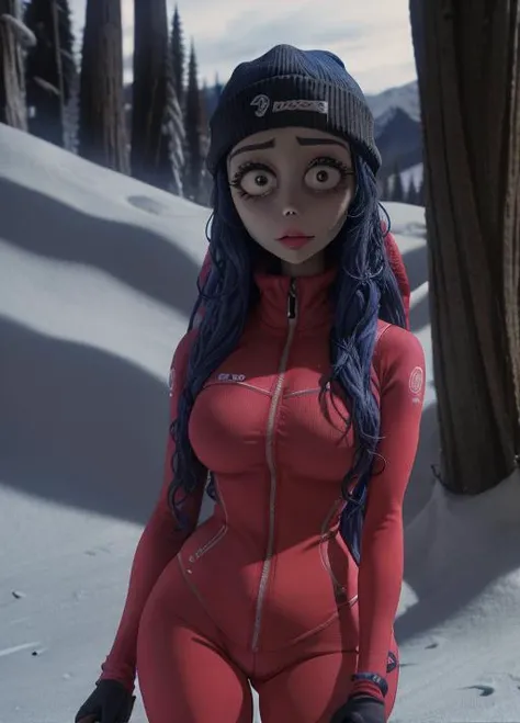 masterpiece, absurdres, best quality, 8k,
1girl, (big eyes:1.2), full lips,
skiing, skin tight ski clothes, snow, pine trees, slope, ski poles,
<lora:EmilyTheCorpseBride 40:0.5>,